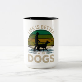 Life Is Better With Dogs Retro Silhouette Coffee M Tweekleurige Koffiemok