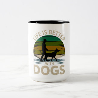 Life Is Better With Dogs Retro Silhouette Coffee M Tweekleurige Koffiemok