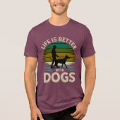 Life Is Better With Dogs Retro Sunset T-Shirt (Voorkant)