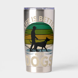 Life Is Better With Dogs Retro Sunset T-Shirt Geïsoleerde Drinkbeker