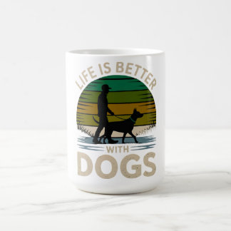 Life Is Better With Dogs Retro Sunset T-Shirt Koffiemok