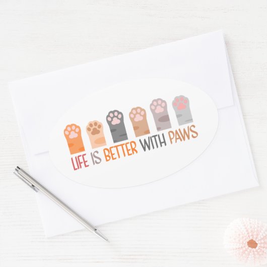 Life is Better with Paws Ovale Sticker (Envelop)