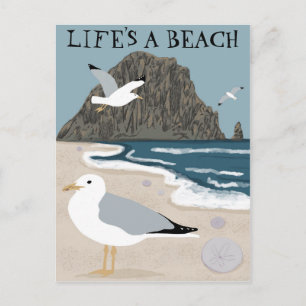 LIFE IS EEN BEACH Morro Rock California Seagulls Briefkaart