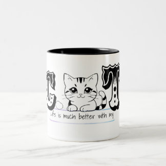 "Life Is Much Better With My Cat – Cute Cat Design Tweekleurige Koffiemok