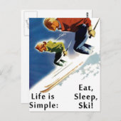Life is Simple Eat Sleep Ski Carte postale (Devant / Derrière)