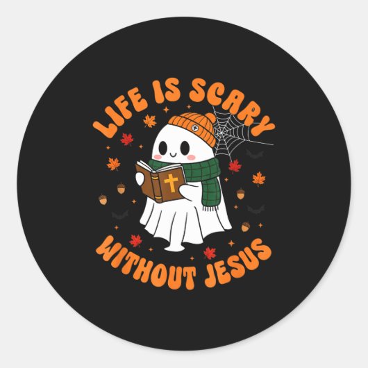 Life Is Y Without Jesus - Christian Halloween Ronde Sticker (Voorkant)