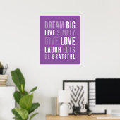 LIFE MANTRA positieve moderne typografie paars Poster (Thuiskantoor)