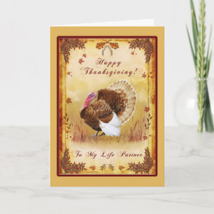 Life Partner Happy Thanksgiving Turkey Card Feestdagen Kaart
