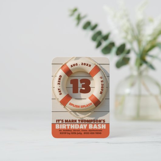 Life Ring, Pool Party Verjaardag Handout Tickets (Staand voorkant)