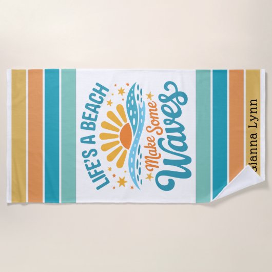 Life’s a Beach Make Some Waves Customizable Strandlaken (Voorkant)
