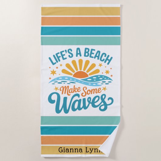 Life’s a Beach Make Some Waves Customizable Strandlaken (Voorkant)