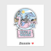 Life’s a Beach Skeleton Flamingo Float Sticker (Vel)