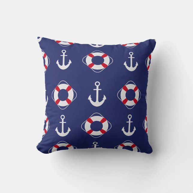 Life Savers & Anchors Nautical Pattern Kussen (Voorkant)