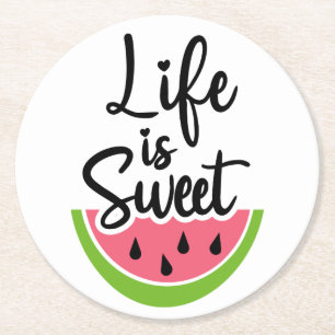 Life: Sweet Cute Fruit Summer Party Watermelon Ronde Kartonnen Onderzetter