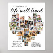 Life Well Lived Heart Shaped Photo Collage Funeral Poster (Voorkant)
