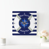 Lifebuoy ~Life-Ring ~Livesaver ~Navy Blue & White~ Vierkante Klok (Huis)
