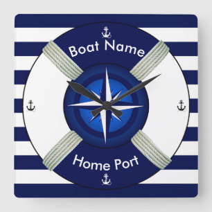 Lifebuoy ~Life-Ring ~Livesaver ~Navy Blue & White~ Vierkante Klok