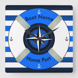 Lifebuoy ~Life-Ring ~Livesaver~Ocean Blue & White~ Vierkante Klok