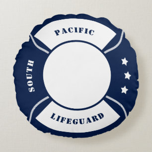 Lifebuoy Nautical Coussin Bleu Blanc Personnalisab