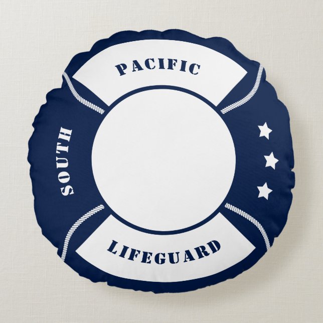 Lifebuoy Nautical Pillow Blue White Rond Kussen (Voorkant)