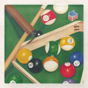 Lifelike Billiards Table met Balls en Chalk Glazen Onderzetter