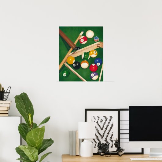 Lifelike Billiards Table met Balls en Chalk Poster (Thuiskantoor)