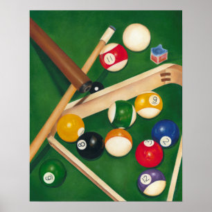 Lifelike Billiards Table met Balls en Chalk Poster