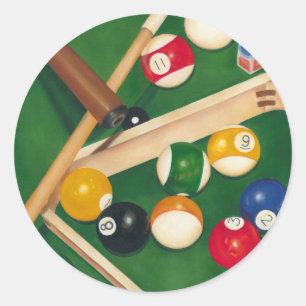 Lifelike Billiards Table met Balls en Chalk Ronde Sticker