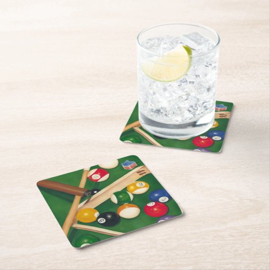 Lifelike Billiards Table met Balls en Chalk Vierkante Kartonnen Onderzetter (Insitu)