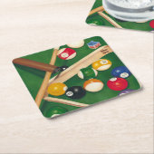 Lifelike Billiards Table met Balls en Chalk Vierkante Kartonnen Onderzetter (Schuin)