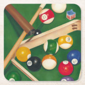 Lifelike Billiards Table met Balls en Chalk Vierkante Kartonnen Onderzetter (Voorkant)