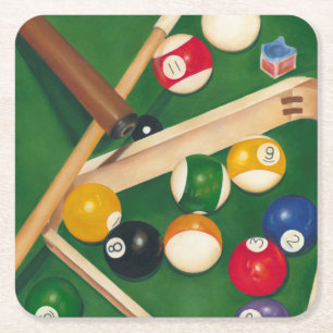 Lifelike Billiards Table met Balls en Chalk Vierkante Kartonnen Onderzetter