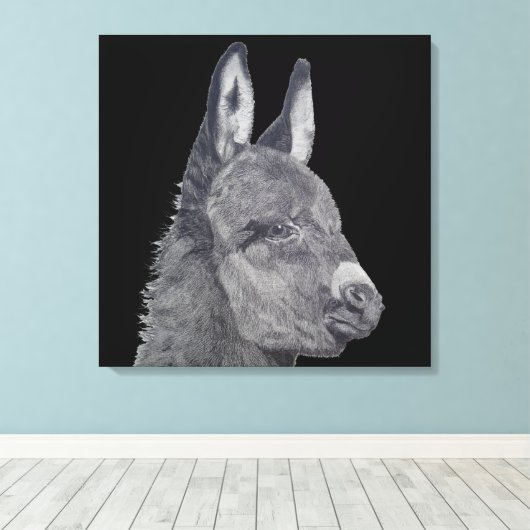 lifelike potloodtekening schattige ezel canvas afdruk (Insitu (Houten vloer))