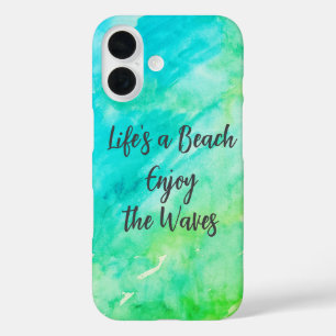 Life's a Beach Geniet van de golven Blauwe textuur iPhone 16 Hoesje
