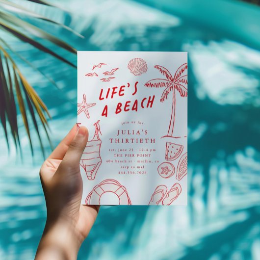 Life's a Beach Meisjes Rood 30e zomerverjaardag Kaart