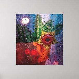 Lifesaver Cactus door een regenachtig venster Canvas Afdruk