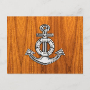 Lifesaver Chrome als Anchor op Teak Veneer Briefkaart