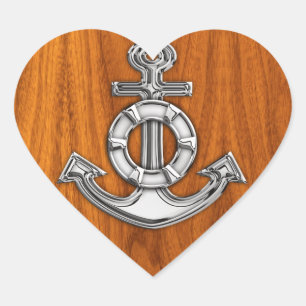 Lifesaver Chrome als Anchor op Teak Veneer Hart Sticker