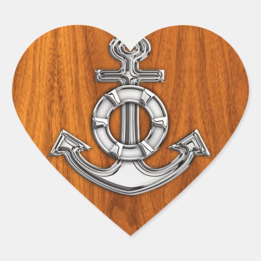 Lifesaver Chrome als Anchor op Teak Veneer Hart Sticker (Voorkant)