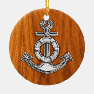 Lifesaver Chrome als Anchor op Teak Veneer Keramisch Ornament