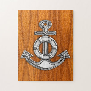 Lifesaver Chrome als Anchor op Teak Veneer Legpuzzel