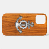 Lifesaver Chrome Style Anchor op Teak Veneer Case-Mate iPhone Case (Achterkant (horizontaal))