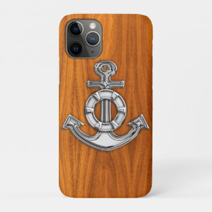 Lifesaver Steel Anchor op Teak Veneer iPhone 11 Pro Hoesje