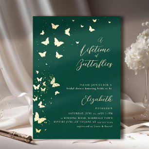 Lifetime Butterflies Emerald Gold Vrijgezellenfees Folie Uitnodiging