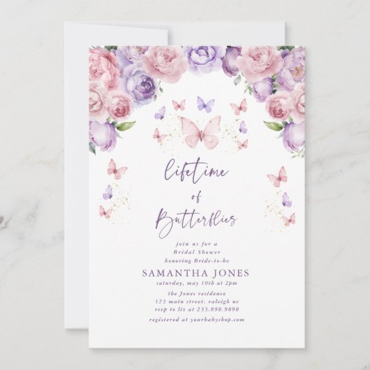 Lifetime Butterflies Roze Paarse Vrijgezellenfeest Kaart (Voorkant)