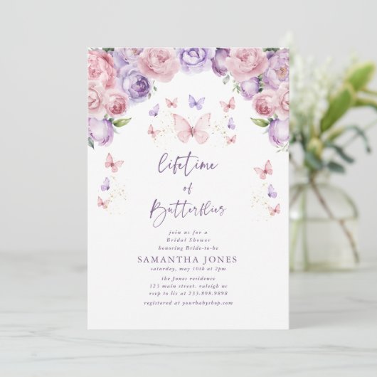 Lifetime Butterflies Roze Paarse Vrijgezellenfeest Kaart (Staand voorkant)