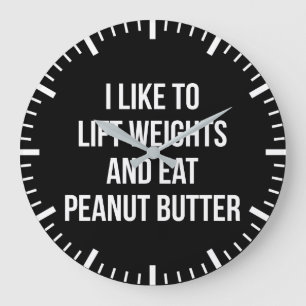 Lift gewichten en eten pindakaas - body building grote klok