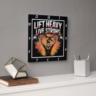 Lift Heavy Live Strong Barbell Vierkante Klok