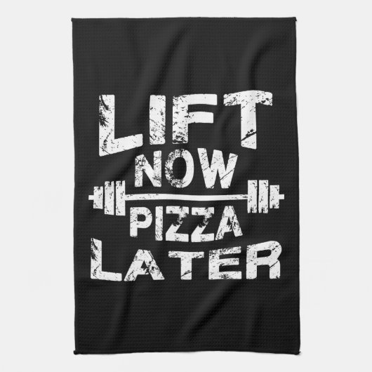 Lift Now, Pizza later - Grappig Gym-werkresultaat Theedoek (Verticaal)