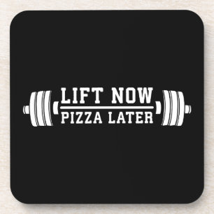 Lift nu, Pizza Later, Barbell - Funny Novelty Gym Bier Onderzetter